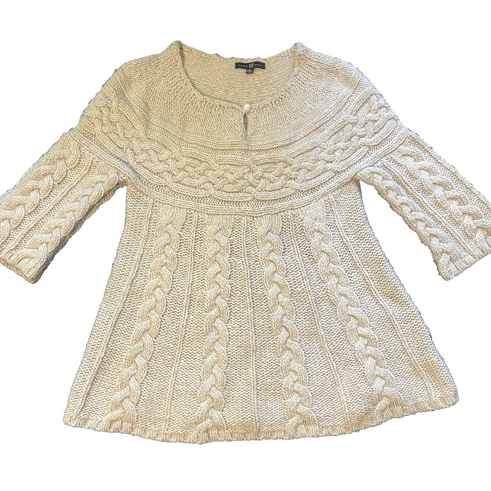 GAP Chunky beige Top sweater M cable knit Y2K Babydoll wool blend coquette